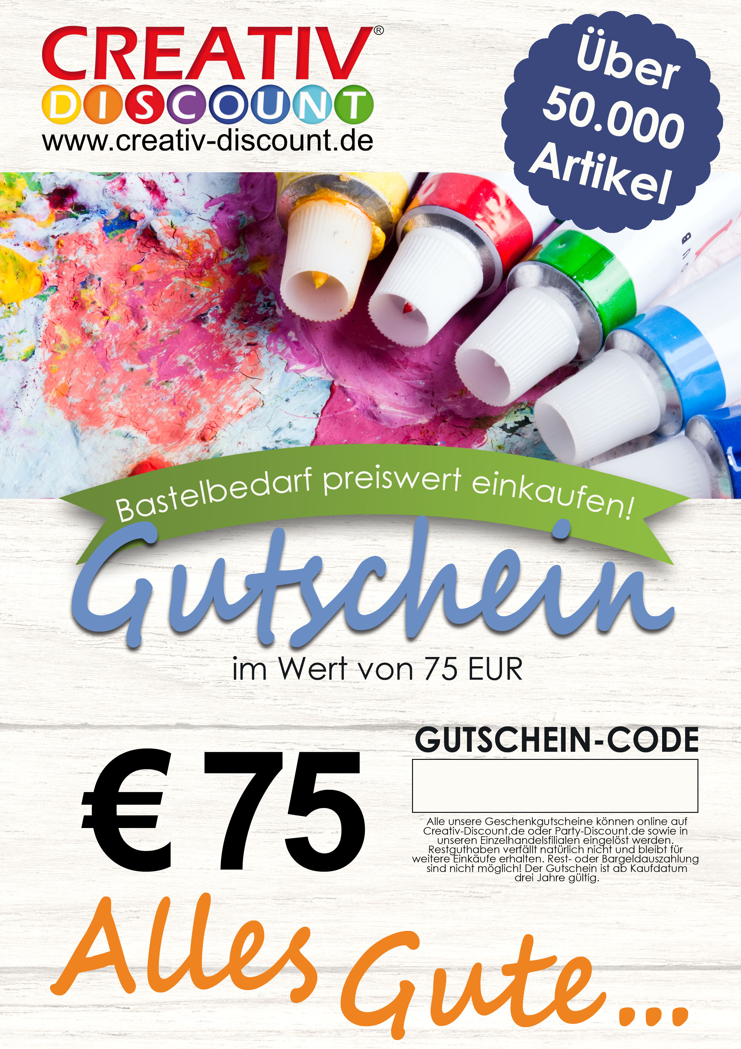 Geschenkgutschein nur ONLINE - Alles Gute - Wert 75,00 �