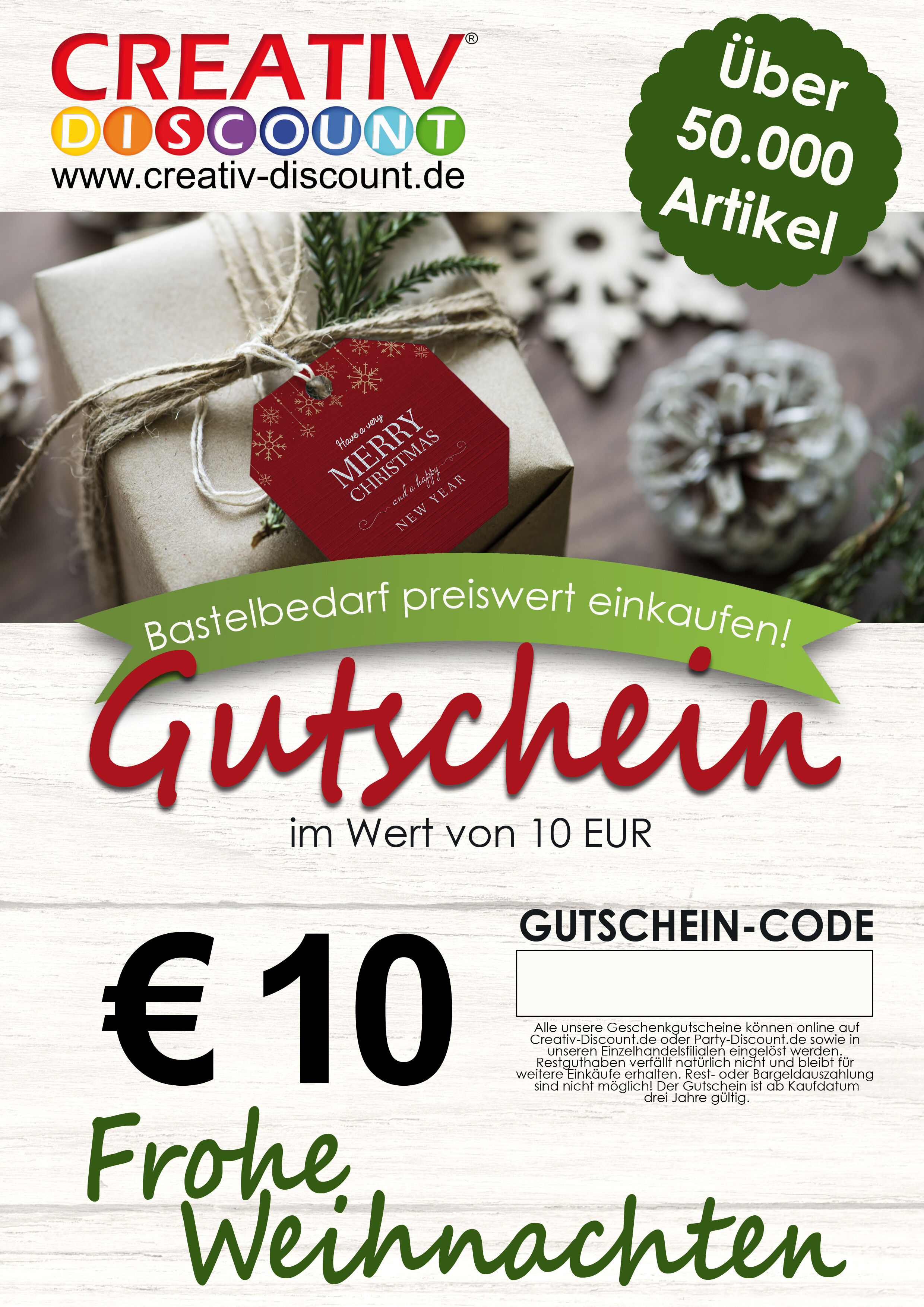 Geschenkgutschein nur ONLINE - Frohe Weihnachten - Wert 10,00 �