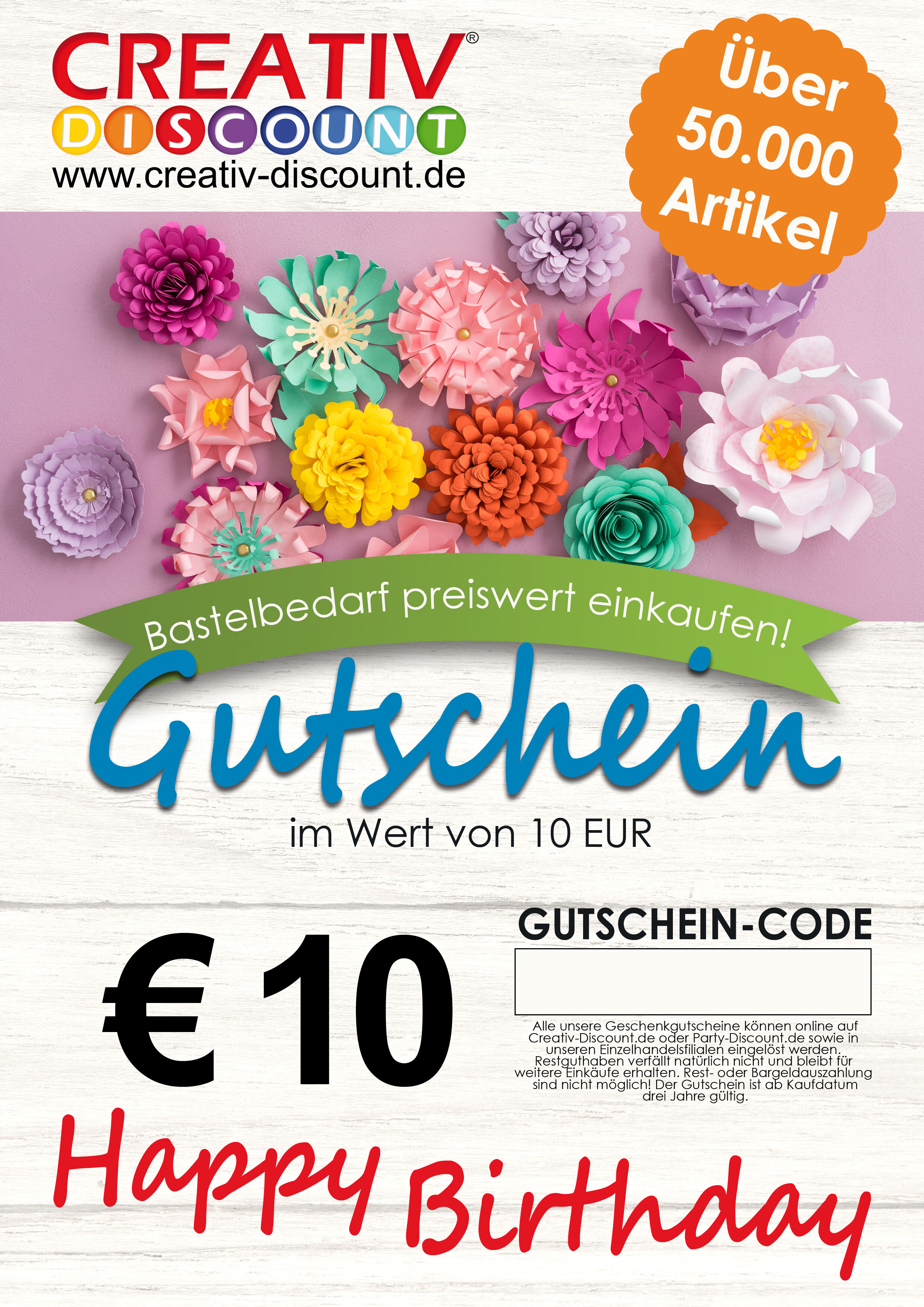 Geschenkgutschein nur ONLINE - Happy Birthday - Wert 10,00 �