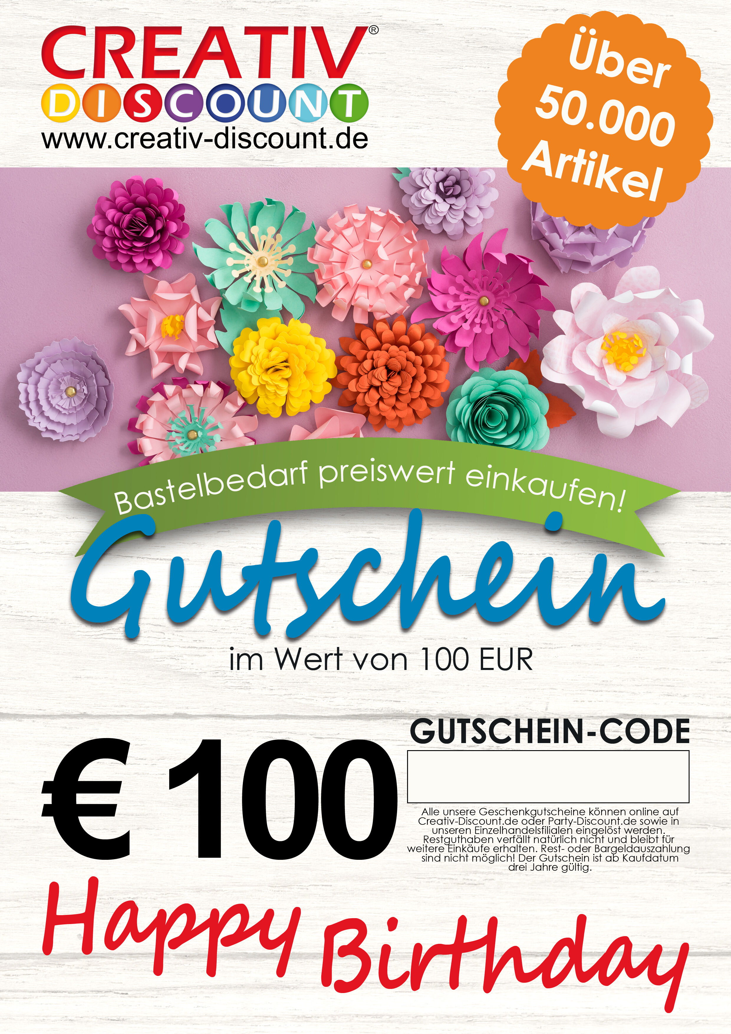Geschenkgutschein nur ONLINE - Happy Birthday - Wert 100,00 �