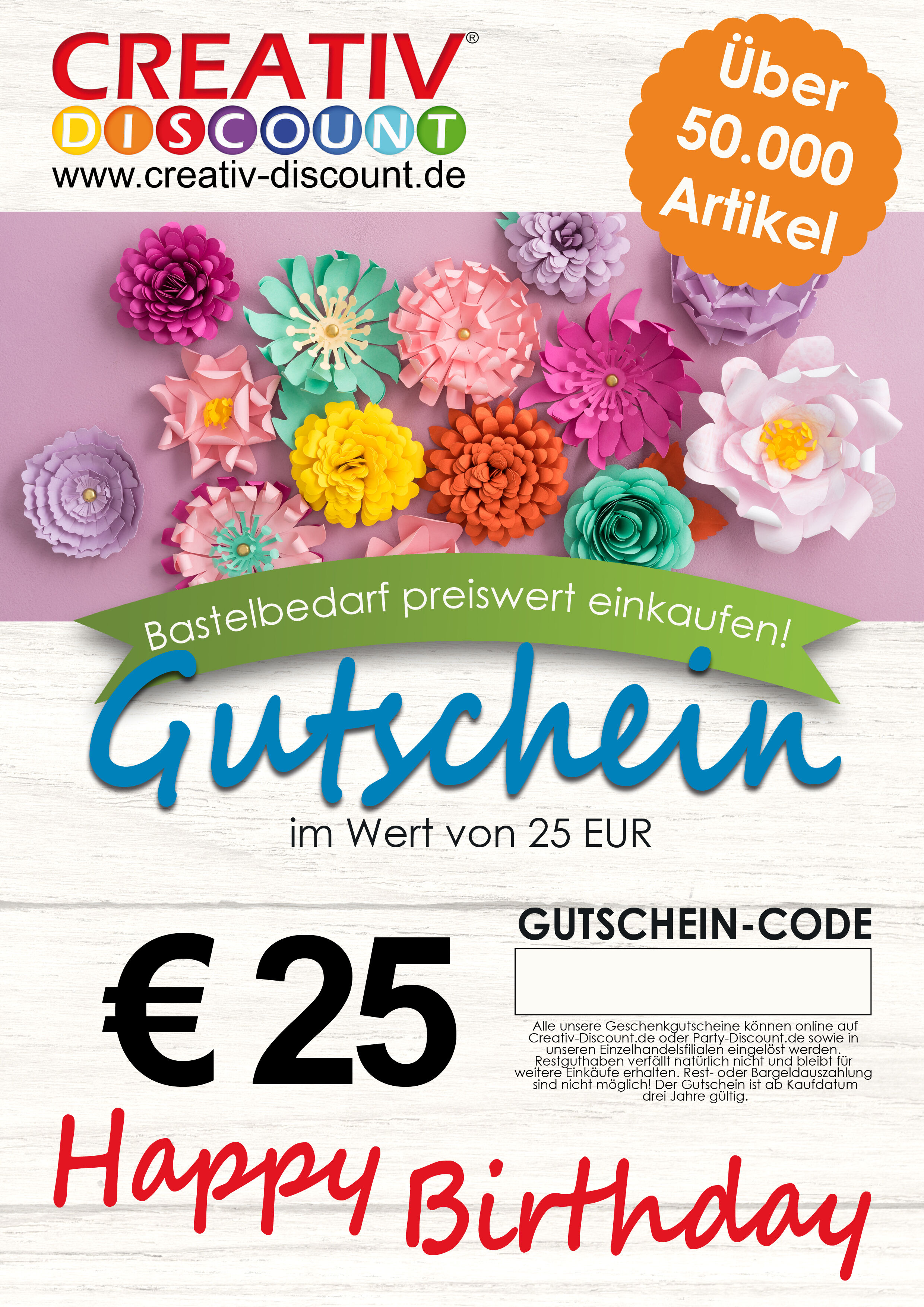 Geschenkgutschein nur ONLINE - Happy Birthday - Wert 25,00 �