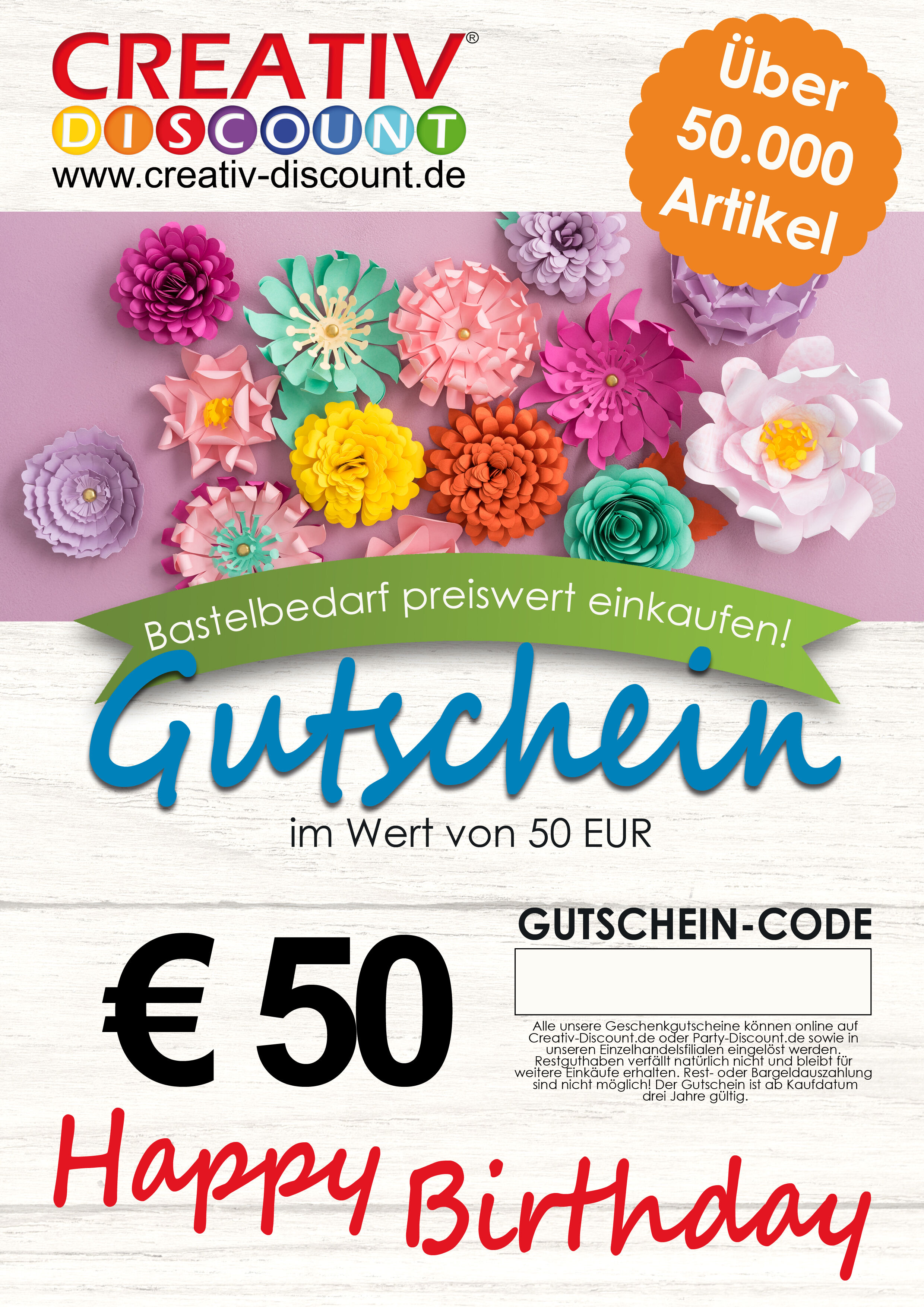 Geschenkgutschein nur ONLINE - Happy Birthday - Wert 50,00 �