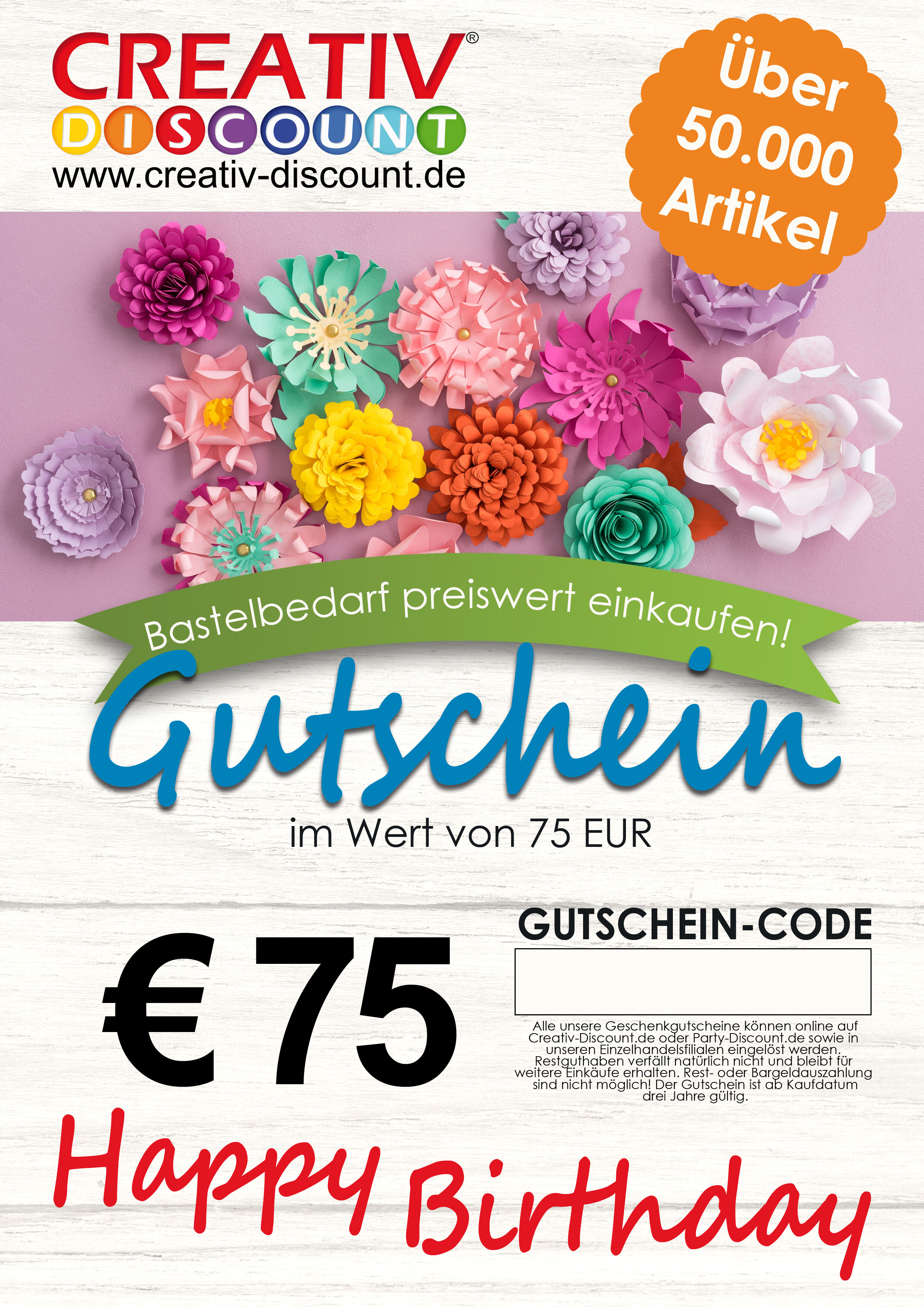 Geschenkgutschein nur ONLINE - Happy Birthday - Wert 75,00 �
