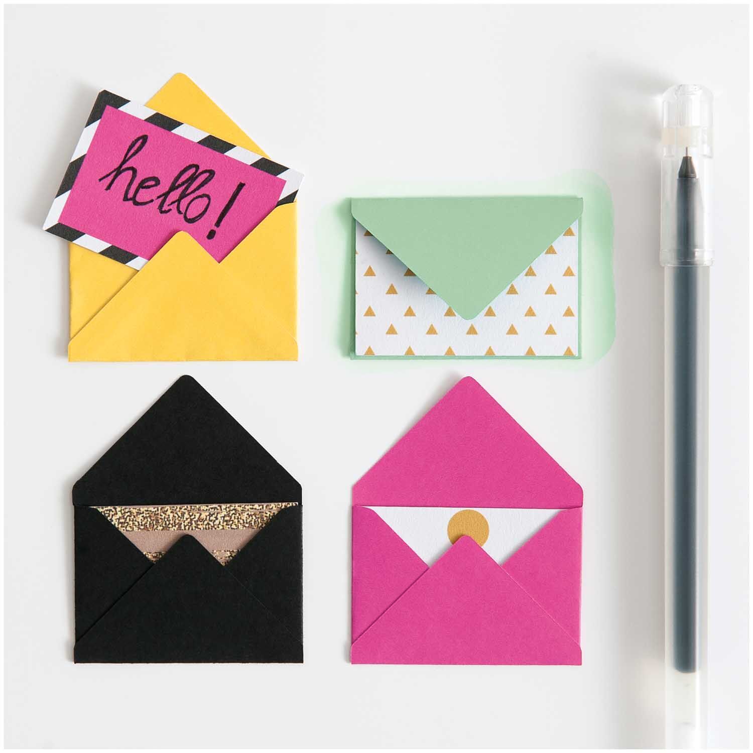 NEU Mini Briefumschl�ge & Karten, 3 x 4,5 cm, 10 St�ck, Schwarz - Glitter Gold Bild 2