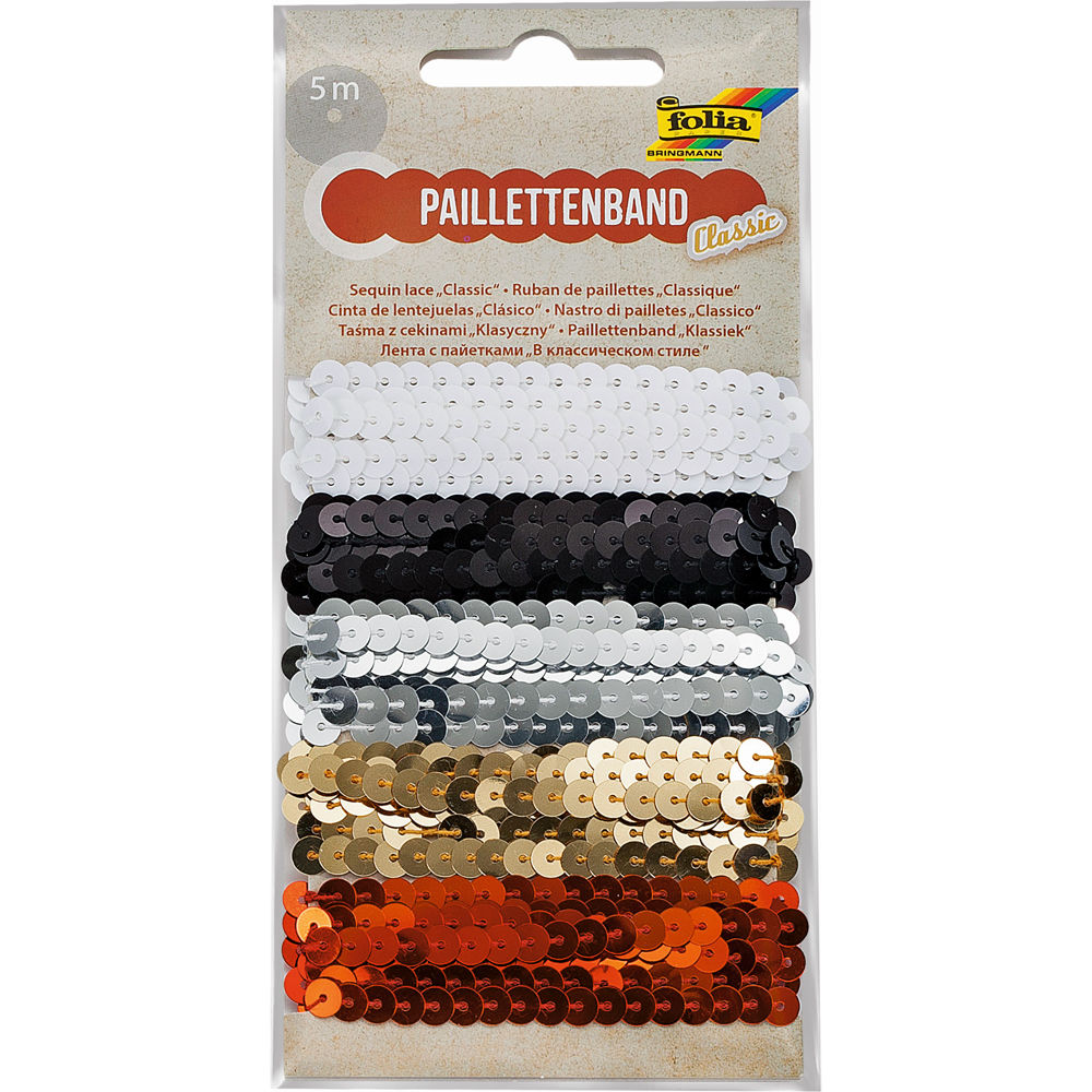 Paillettenband CLASSIC, 5 m, 5-farbig sortiert � 1 m