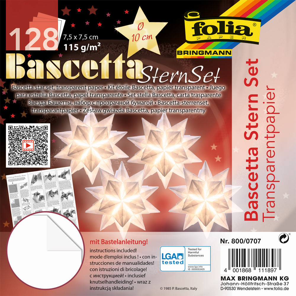 Bascetta-Stern-Set, Transparentpapier 115g/m�, 7,5 x 7,5 cm, 128 Blatt, Wei�