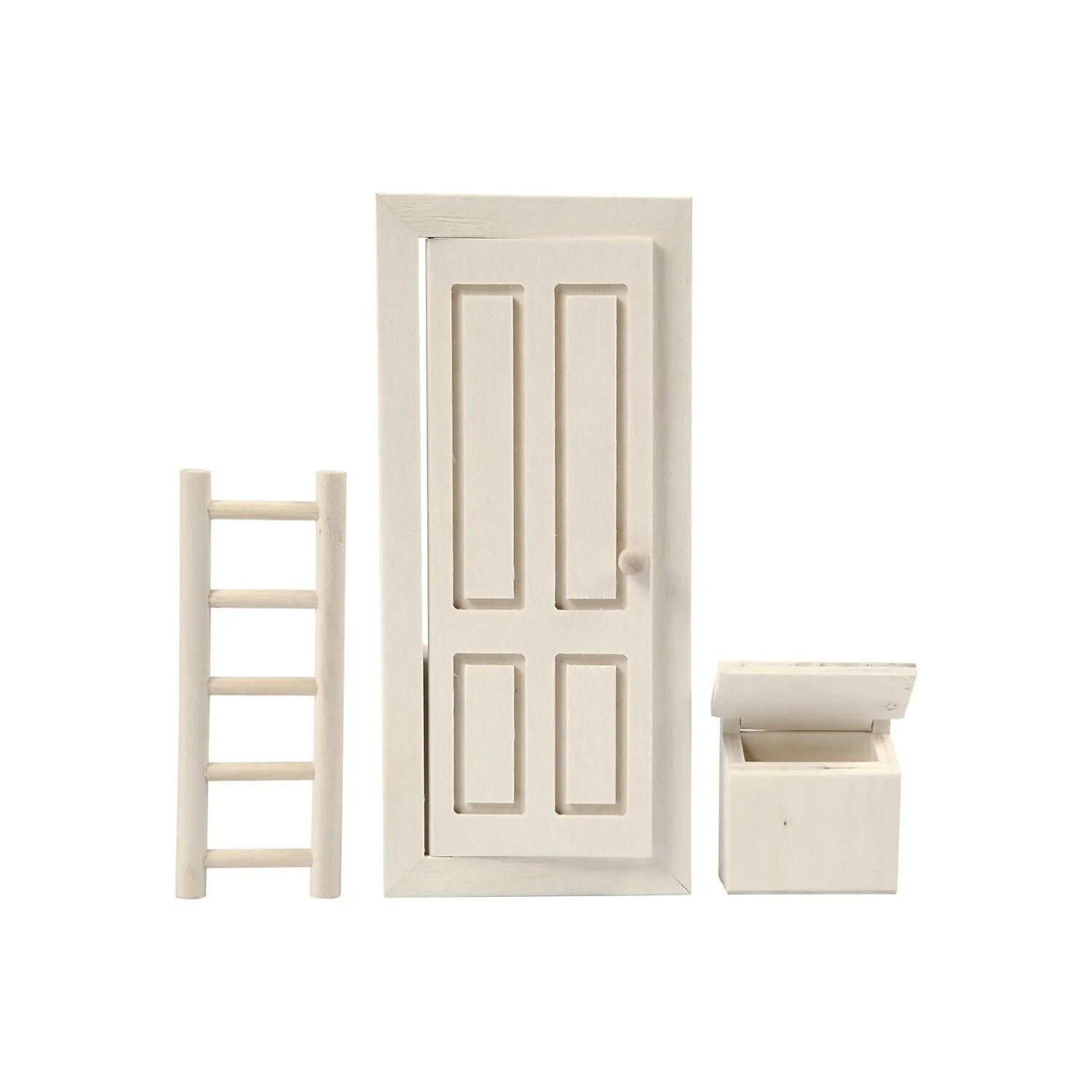 NEU Wichtel Miniatur M�bel Set aus Holz, T�r, Briefkasten, Leiter, 8-18 cm