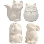 Tier-Spardosen Terrakotta, 4 St�ck, Eule, Fuchs, Igel, Hase, H�he 9-10 cm, Wei�