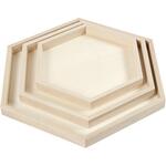 Tablett-Set aus Holz, Secheckig, 3 St�ck, Durchmesser 21 + 26 + 31 cm
