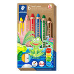 NEU Kartonetui mit 6 Malstiften Staedtler Noris Junior in sortierten Farben inkl. Spitzer, Mine: 10mm