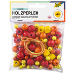 Holzperlen Mix mit B�ndern, 60 g - Verschiedene Farbmixe
