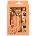Siegel-Set Pastell Love, Holzgriff mit 2 Siegelmotiven, Schmelzl�ffel, 2x 54 Siegelwachs-Perlen farbig sortiert