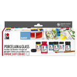 NEU Porcelain & Glass Glossy, gl�nzende Glasmalfarbe / Porzellanfarbe Starterset, 6 x 15 ml, inklusive Pinsel