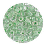 Rocailles-W�rfel-Perlen Itoshii Cube, 3 x 3 mm, 6 g, Transparent mit Einzug Mintgr�n