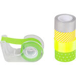 NEU Deko Tape / Klebeband, 5 Rollen + Abroller, Mini Akzente Neon Gr�n / Gelb