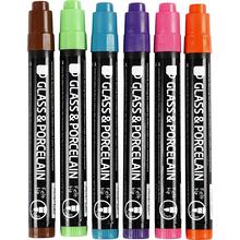 Glas-/Porzellanmarker, 6 St�ck, Strichst�rke 1-3 mm, Halbdeckend, Zus�tzliche Farben