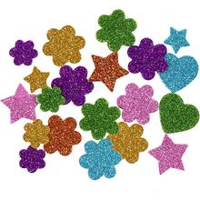 Moosgummifiguren, 100 sortiert, Sterne, Blumen und Herzen, Durchmesser 19+29 mm