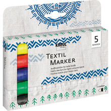 Kreul Textil Marker / Stoffmalstift, Medium, 2-4 mm, 5er-Set mit Gelb, Rot, Blau, Gr�n, Schwarz