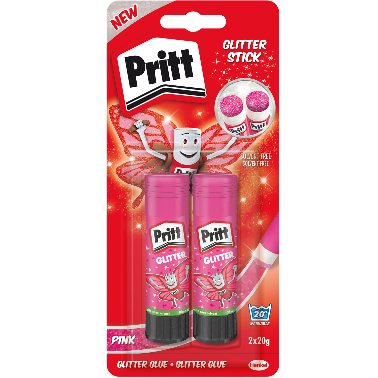 SALE Pritt Klebestifte, Pink mit Glitzereffekt, 20g, Packung mit 2 St�ck