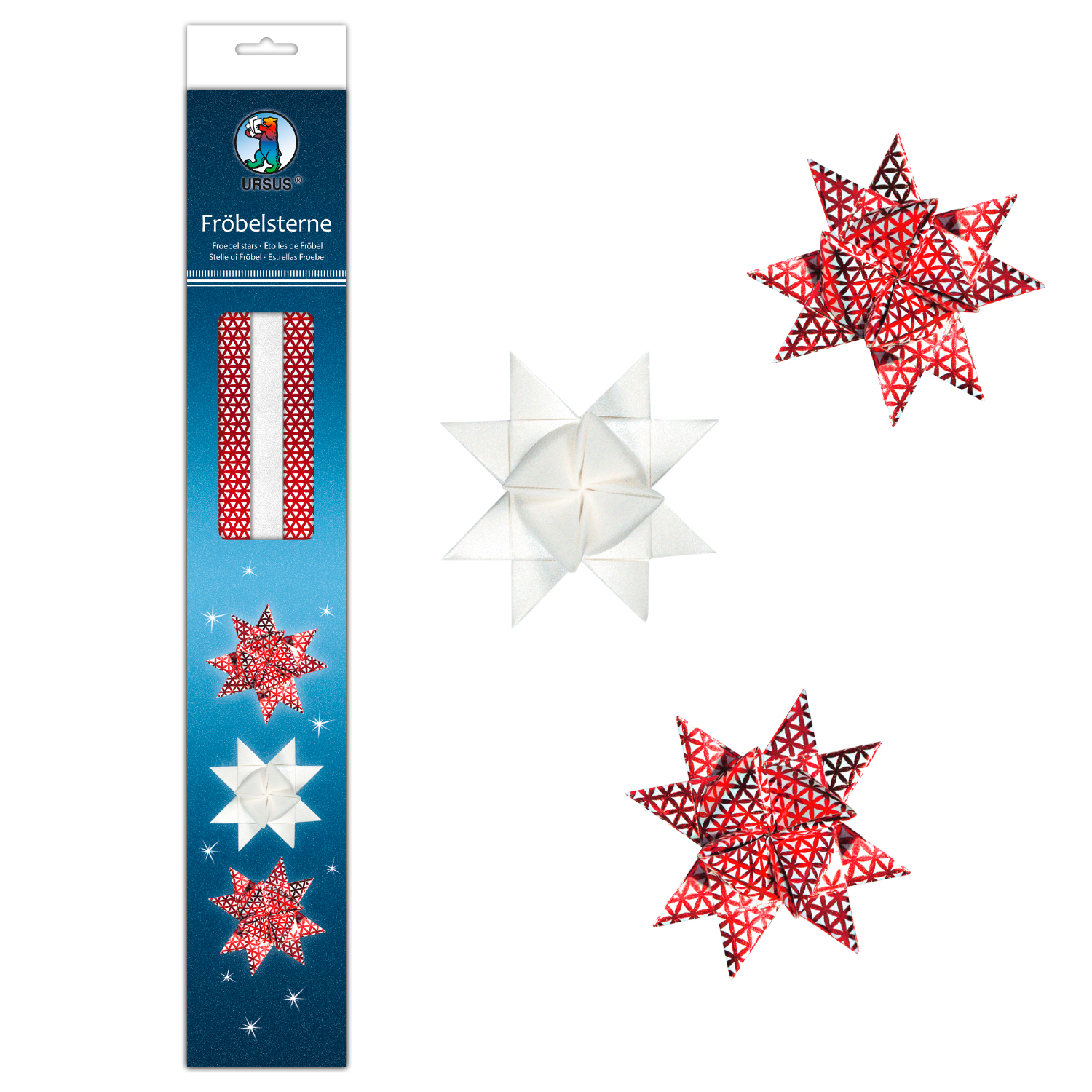 NEU Fr�belsterne Wei�-Rot, 80 Streifen, 2 Designs f�r 20 Sterne 6,5cm