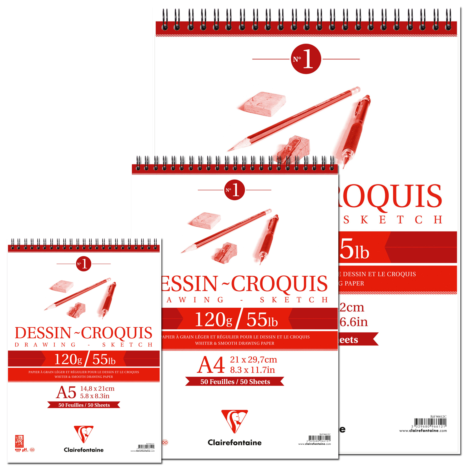 NEU Clairefontaine Zeichenblock / Spiralblock Croquis, 50 Blatt, 120g/qm - Verschiedene Gr��en