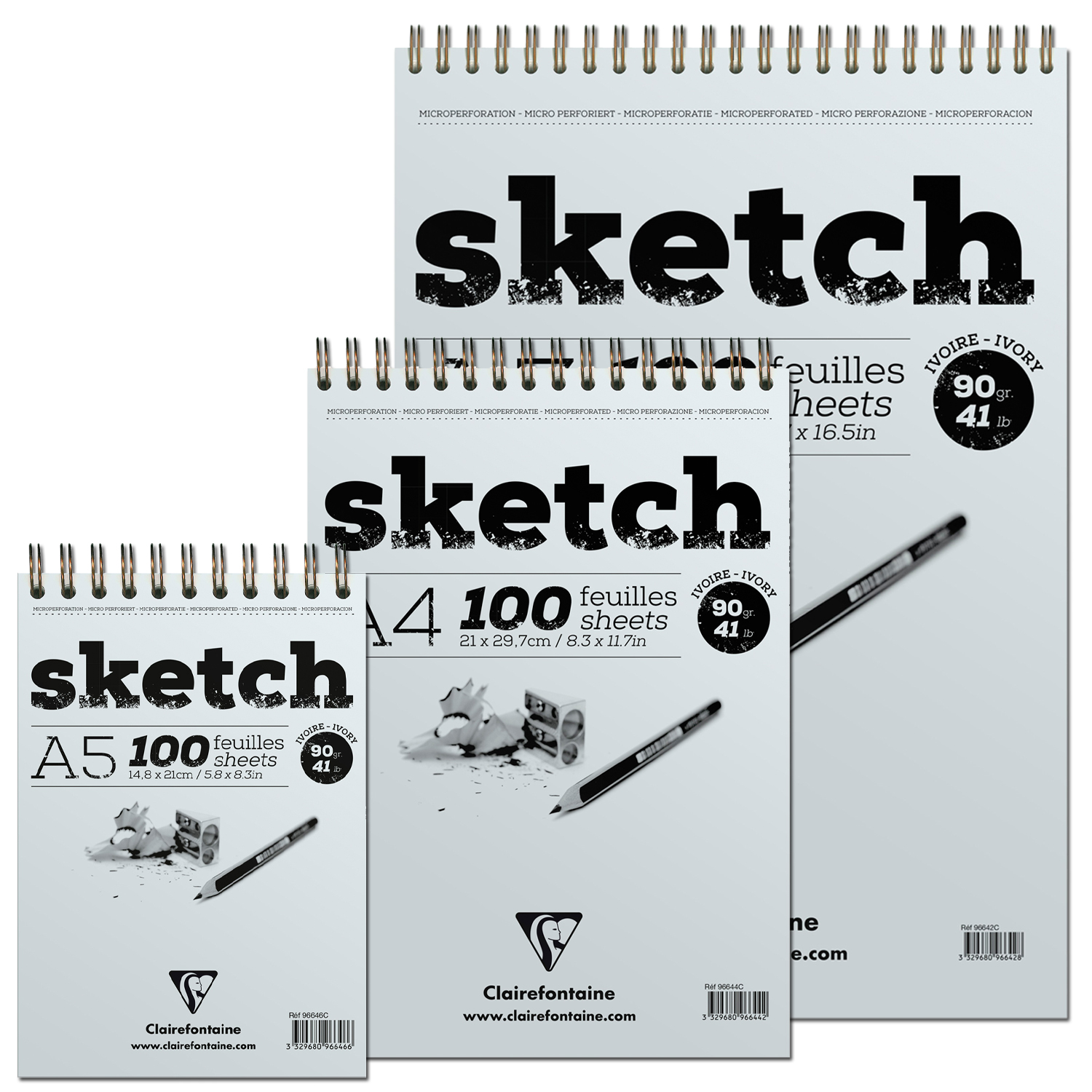 NEU Clairefontaine Skizzenblock / Spiralblock Sketch, 100 Blatt, Elfenbeinfarben, 90g/qm - Verschiedene Gr��en