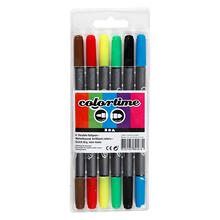 NEU Colortime Dual-Filzstifte, Standard-Farben, Strichst�rke 2,3+3,6 mm, 6 Stk.