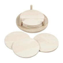 NEU Untersetzer aus Holz, 6 St�ck mit Halterung, Durchmesser 9,5 cm