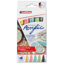 NEU Edding 5100 Acrylmarker-Acrylstifte-Set mit den Farben grau, gelb, blau, gr�n, rosa, Rundspitze 2-3 mm, 5er-Set-Pastell