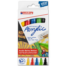 NEU Edding 5100 Acrylmarker-Acrylstifte-Set mit den Farben schwarz, rot, blau, gelb, gelb-gr�n, Rundspitze 2-3 mm, 5er-Set-Basic
