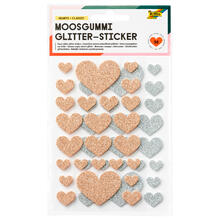 Moosgummi Glitter-Sticker Herzen, Gold/Silber, 50 St�ck in sortierten Gr��en