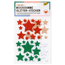 Moosgummi Glitter-Sticker Sterne Weihnachten, 50 St�ck in sortierten Gr��en und Farben