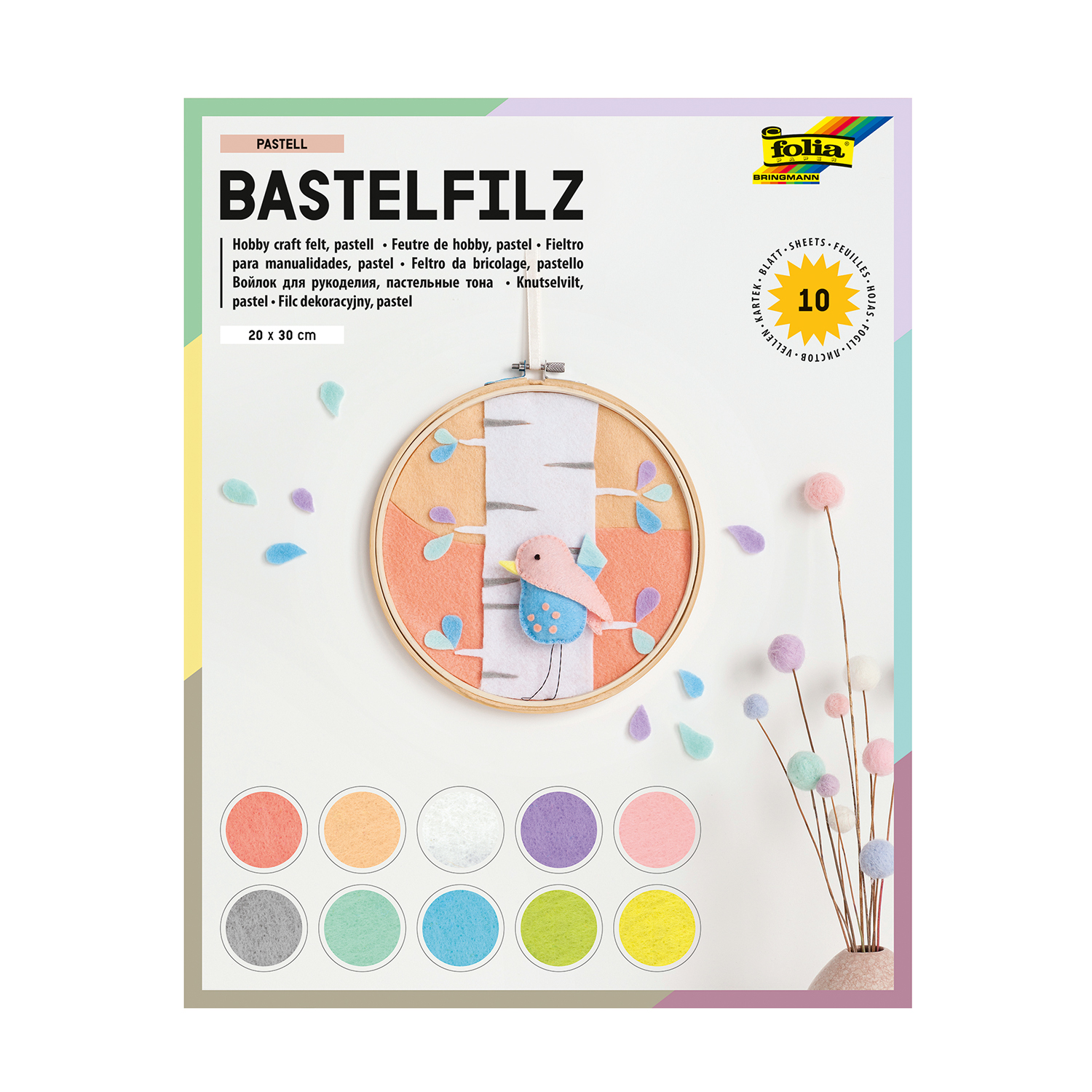 NEU Bastelfilz-Set, Pastellfarben, 10 Bogen, 20 x 30 cm, 150 g/m�