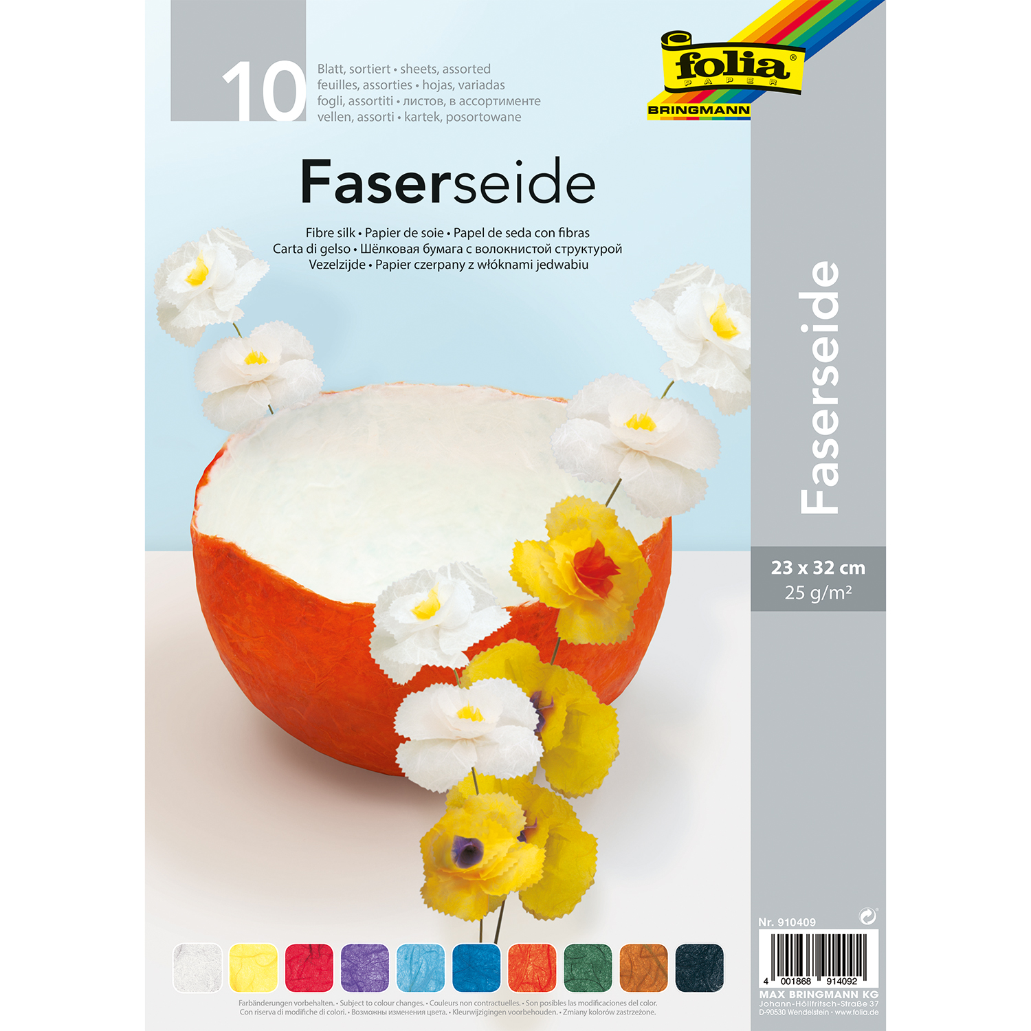 NEU Faserseide Sortiment, 10 Farben, 23 x 32 cm, 25 g/m�