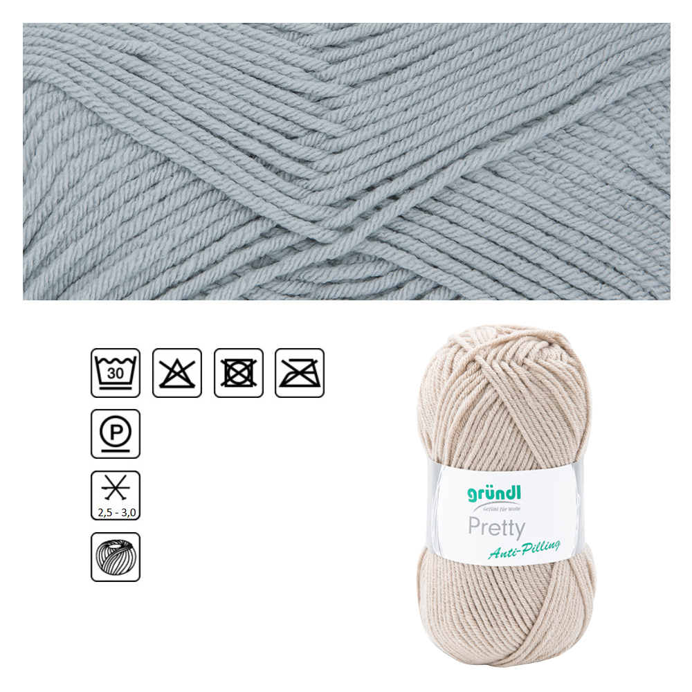 SALE Strickgarn Pretty, 100% Polyacryl, Oeko-Tex Standard, 100g, 166m, Farbe 02, Hellgrau
