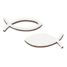 NEU Holzstreuteil Fisch 3,5 cm, 2-fach sortiert, Box mit 16 St�ck, weiss