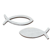 SALE Holzstreuteil Fisch 3,5 cm, 2-fach sortiert, Box mit 16 St�ck, grau