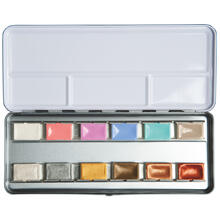 NEU White Nights K�nstler-Aquarellkasten Metallic & Pastell, 12 ganze N�pfchen