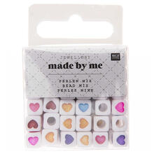Kunststoff-Perlen, W�rfel Mix Herz, 7 x 7 x 7 mm, 72 Stk, Multicolor