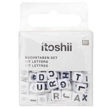 Kunststoff-Perlen, Itoshii, Buchstaben Mix, W�rfel, 6 x 6 x 6 mm, 99 Stk, Wei�