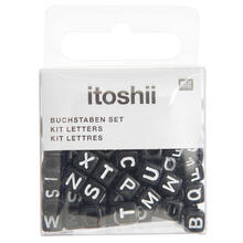 Kunststoff-Perlen, Itoshii, Buchstaben Mix, W�rfel, 6 x 6 x 6 mm, 99 Stk, Schwarz