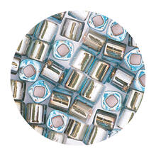 Rocailles-W�rfel-Perlen Itoshii Cube, 3 x 3 mm, 6 g, T�rkis mit Goldeinzug